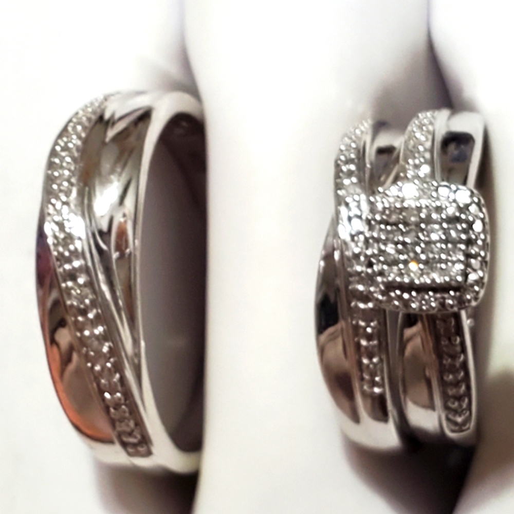 Forever Bride Trio 925 Diamond Engagement/Wedding Rings